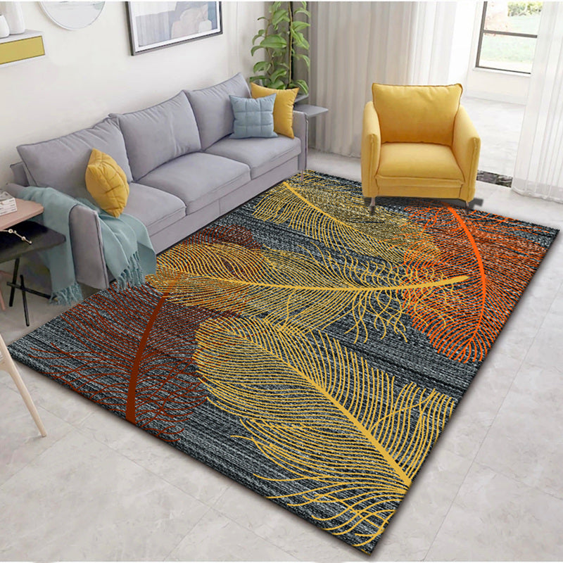 Gold Modern Carpet Polyester Leaves Carpet Non-Slip Backing Carpet for Home Decor