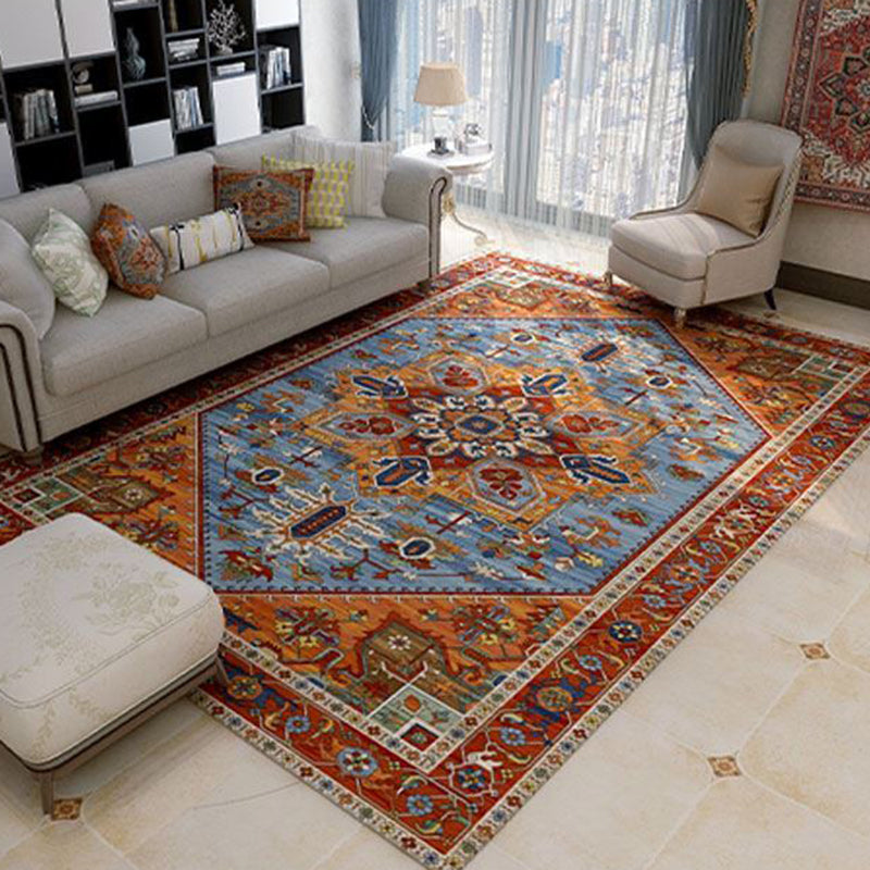 Moroccan Medallion Pattern Carpet Polyester Area Rug Stain Resistant Indoor Rug for Living Room