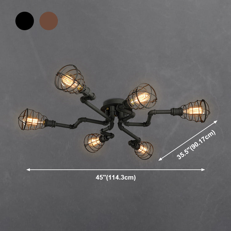 Industrial Retro Cage shape Ceiling Lamp Water Pipe Iron Flush Mount for Bar
