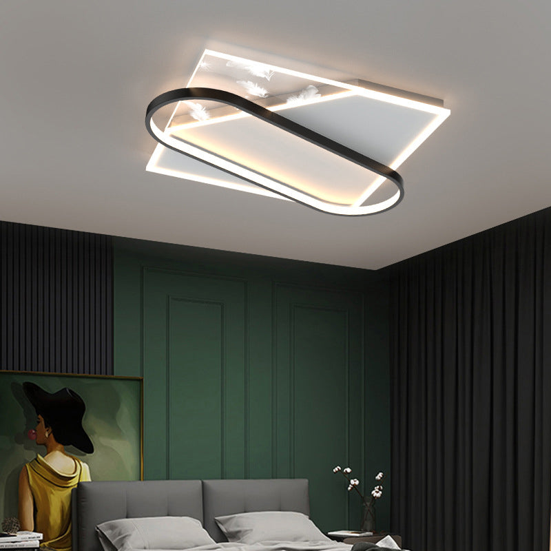 Lámpara de techo de plumas con forma geométrica, hierro moderno, 1 luz, montaje empotrado para sala de estar