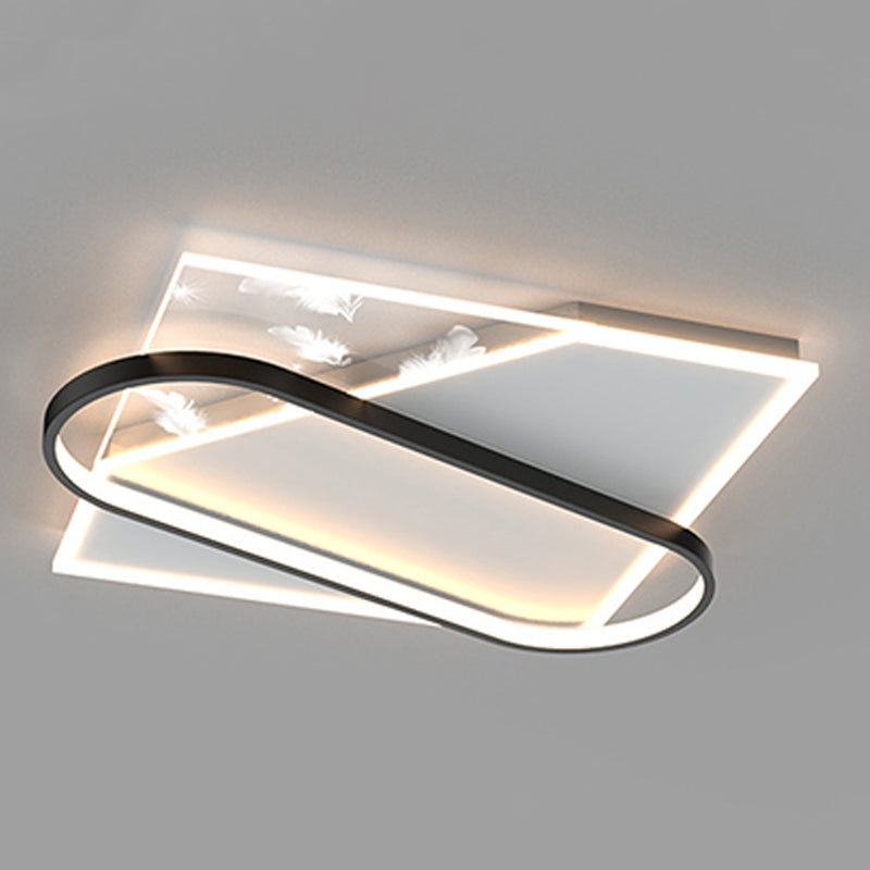 Lámpara de techo de plumas con forma geométrica, hierro moderno, 1 luz, montaje empotrado para sala de estar