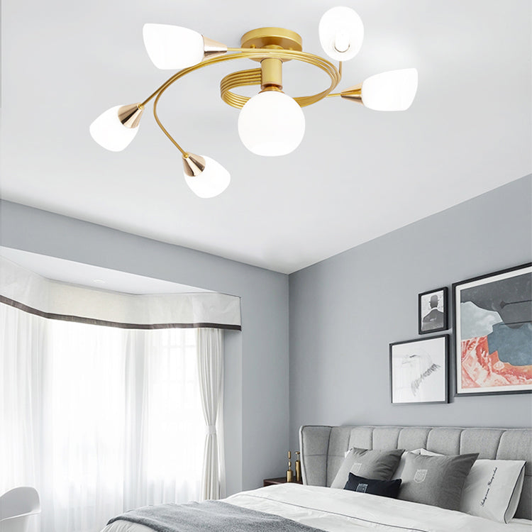 Bell Shape Ceiling Lamp Modern Iron Flush Mount with Glass Lampshade for Bedroom