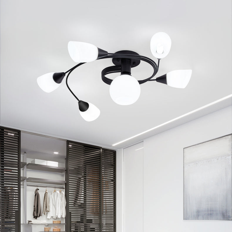 Bell Shape Ceiling Lamp Modern Iron Flush Mount with Glass Lampshade for Bedroom