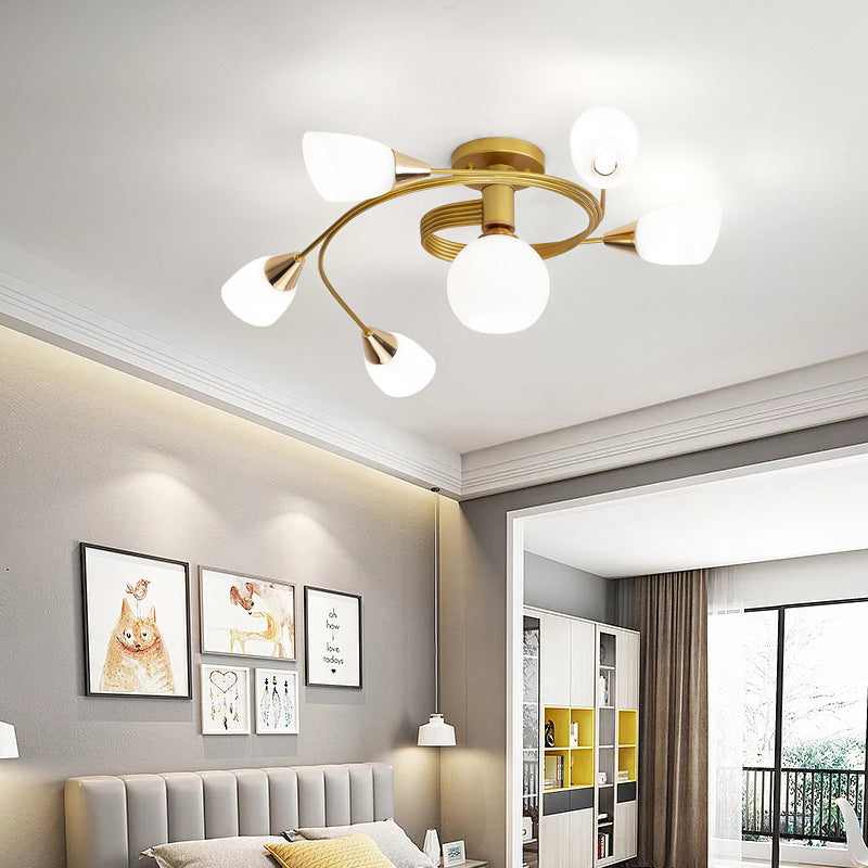 Bell Shape Ceiling Lamp Modern Iron Flush Mount with Glass Lampshade for Bedroom
