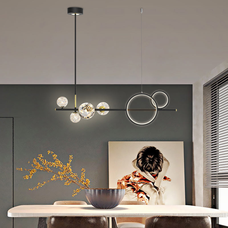 Contemporary Sphere Pendant Lights Glass Island Lighting in Black Finish