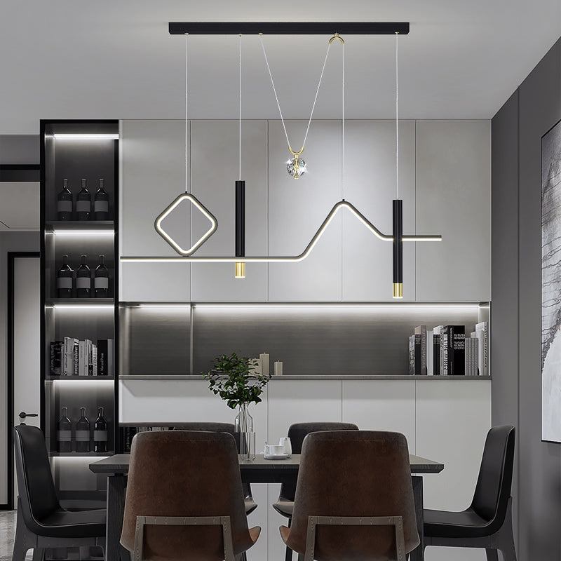 Linear Island Lighting Modern Metal 4 Light Island Light Fixtures in Black