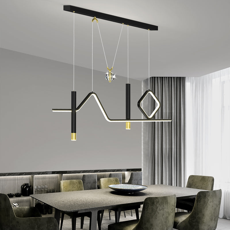 Linear Island Lighting Modern Metal 4 Light Island Light Fixtures in Black