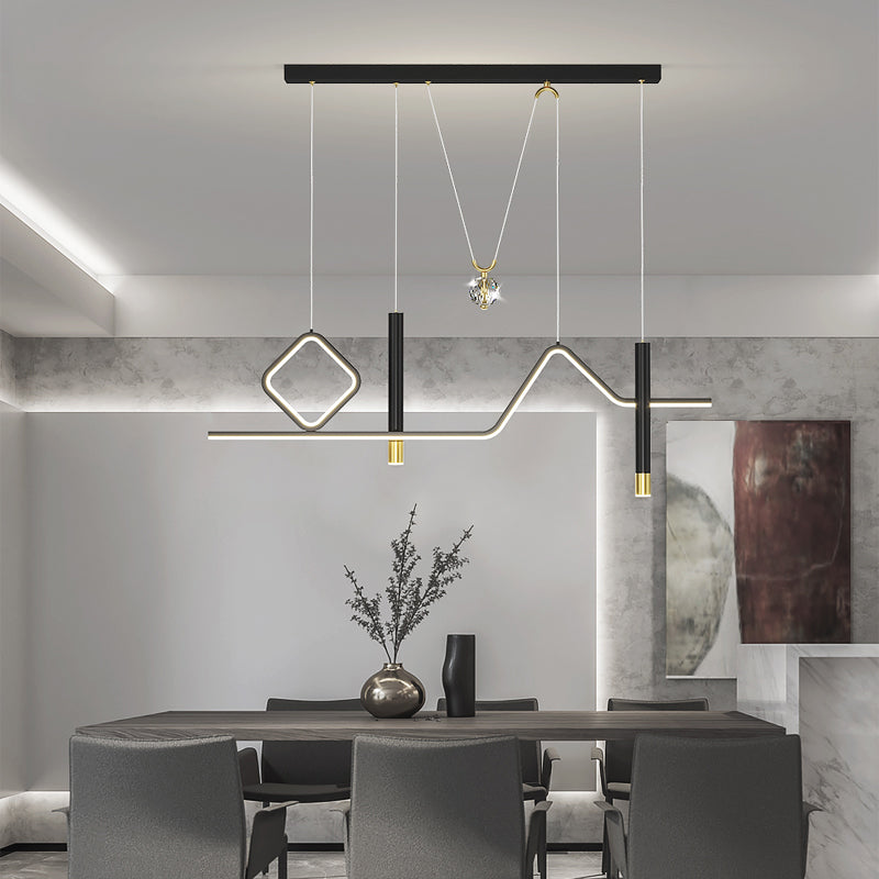 Linear Island Lighting Modern Metal 4 Light Island Light Fixtures in Black