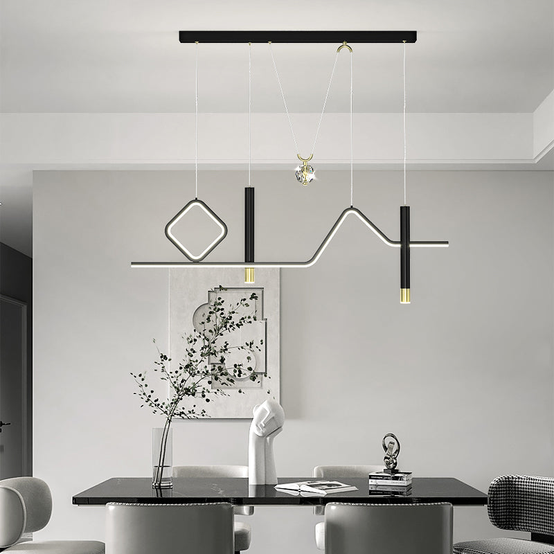 Linear Island Lighting Modern Metal 4 Light Island Light Fixtures in Black