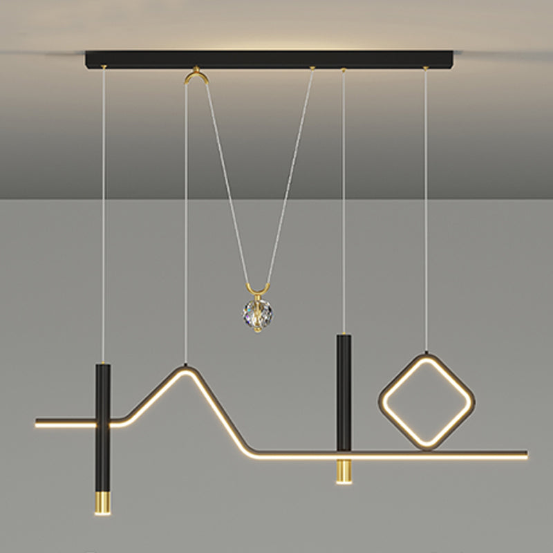 Linear Island Lighting Modern Metal 4 Light Island Light Fixtures in Black