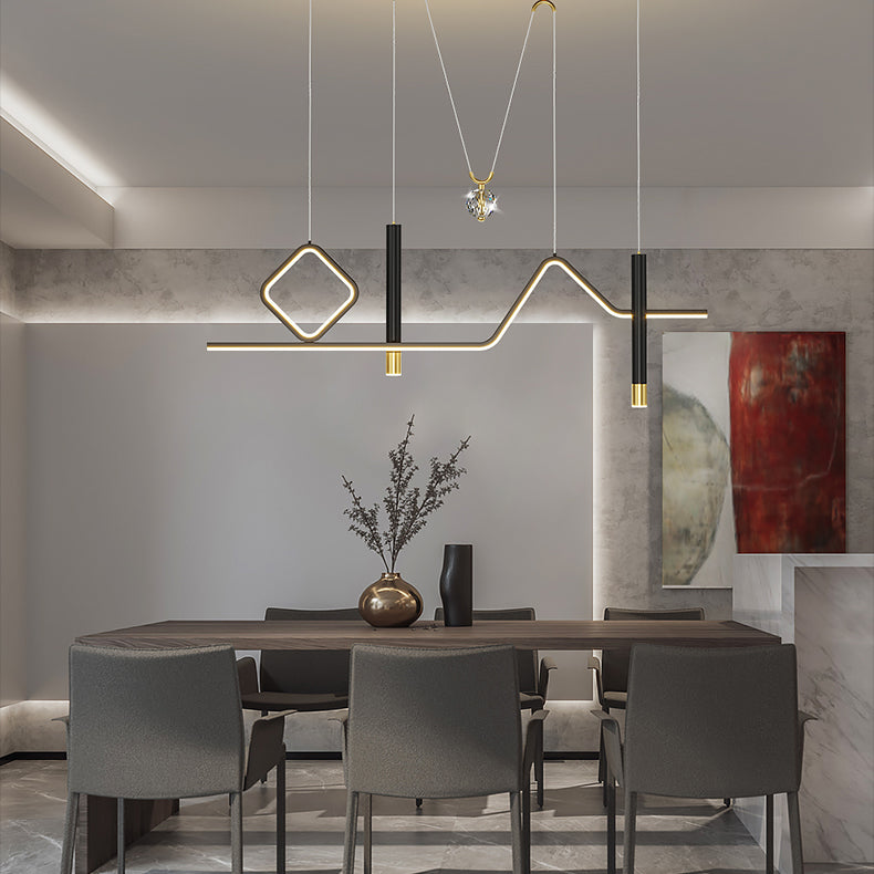 Linear Island Lighting Modern Metal 4 Light Island Light Fixtures in Black