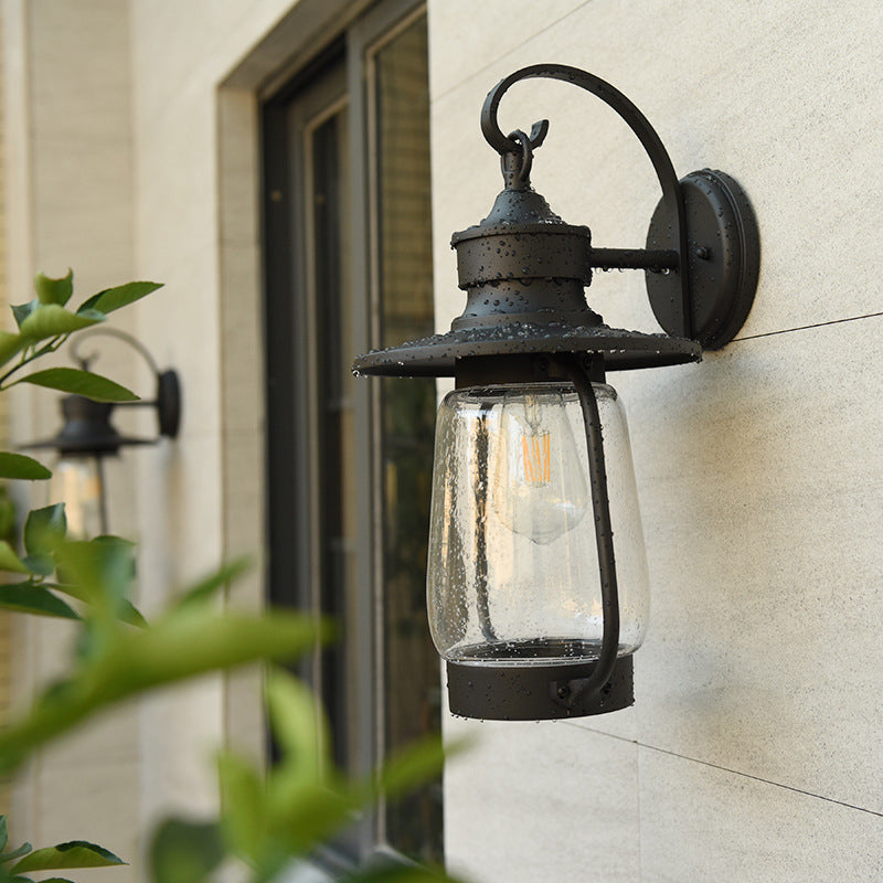 Glass Geometric Shade Wall Lighting Industrial Style 1 Light Wall Mounted Light Fixture in Black