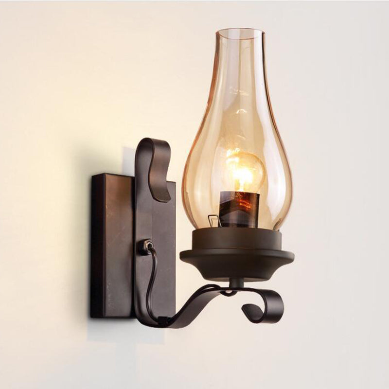 Glass Geometric Shade Wall Lighting Industrial Style 1 Light Wall Mounted Light Fixture in Black