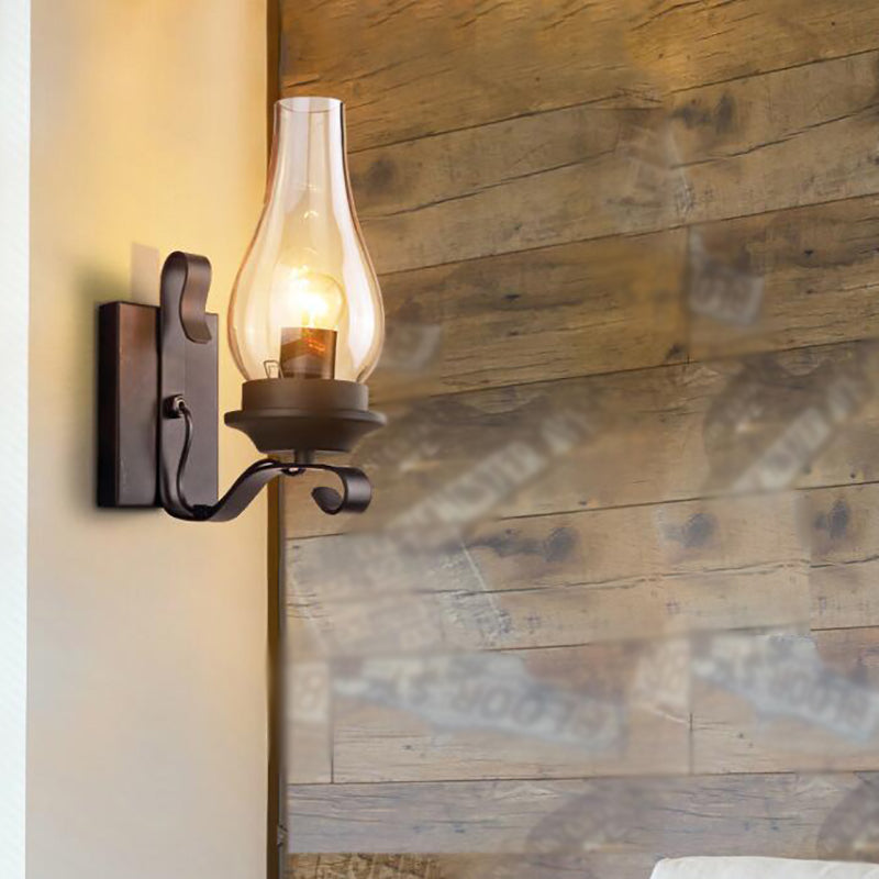 Glass Geometric Shade Wall Lighting Industrial Style 1 Light Wall Mounted Light Fixture in Black