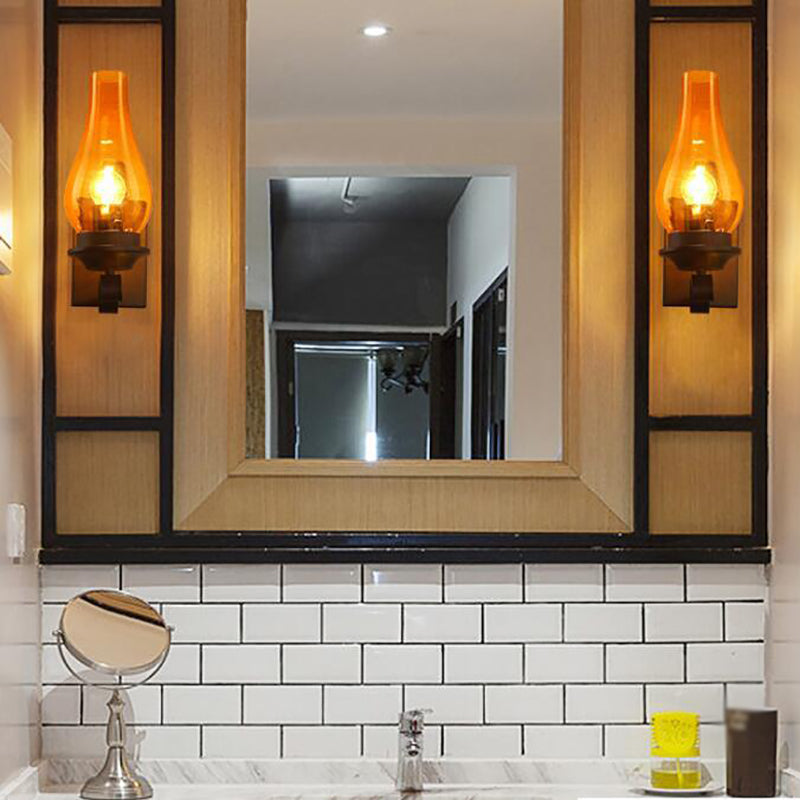 Glass Geometric Shade Wall Lighting Industrial Style 1 Light Wall Mounted Light Fixture in Black