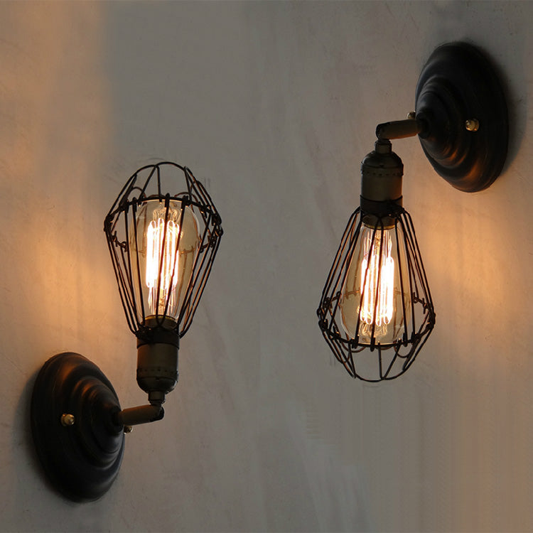 Industrial Style Caged Wall Sconce Lighting Metal 1 Light Wall Mounted Lamps