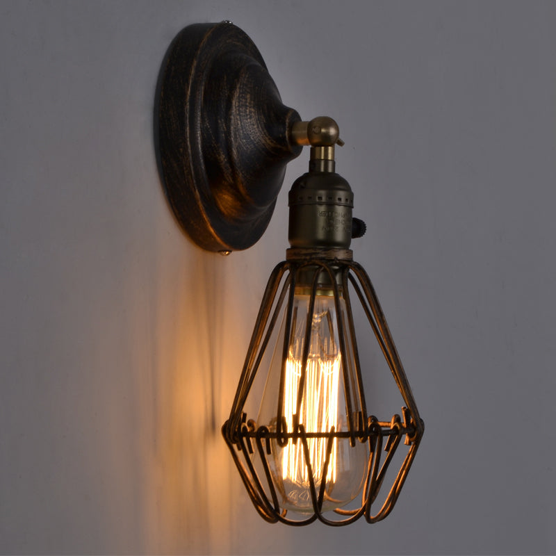 Industrial Style Caged Wall Sconce Lighting Metal 1 Light Wall Mounted Lamps
