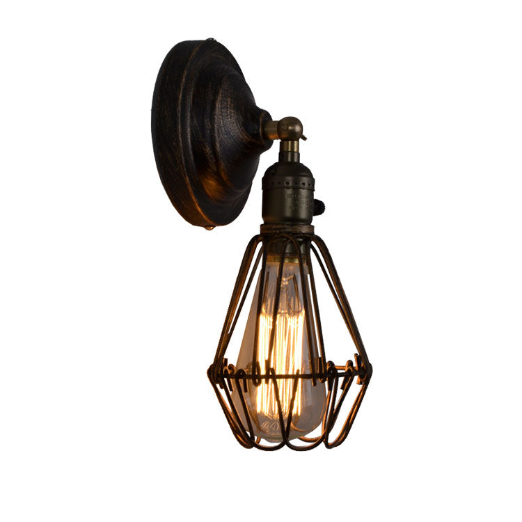 Industrial Style Caged Wall Sconce Lighting Metal 1 Light Wall Mounted Lamps