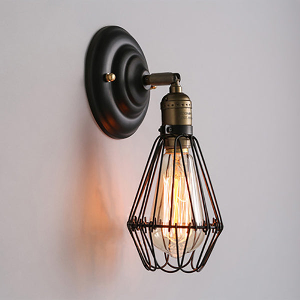 Industrial Style Caged Wall Sconce Lighting Metal 1 Light Wall Mounted Lamps