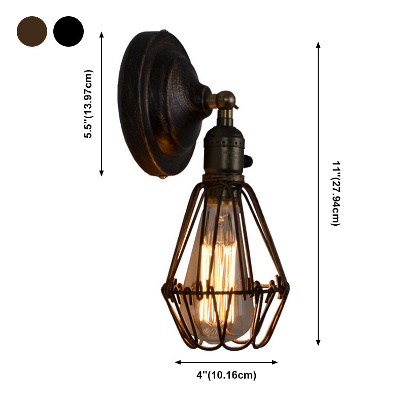 Industrial Style Caged Wall Sconce Lighting Metal 1 Light Wall Mounted Lamps