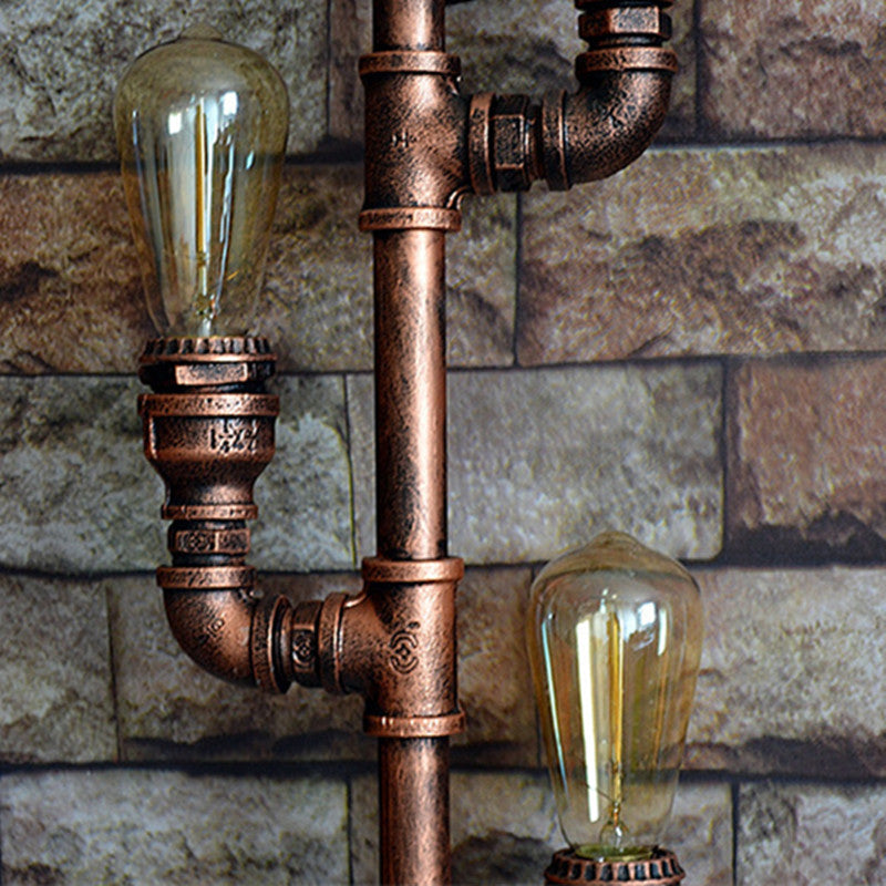 Metal Water Pipe Wall Lighting Industrial Style 3 Lights Wall Mounted Light Fixture in Brown