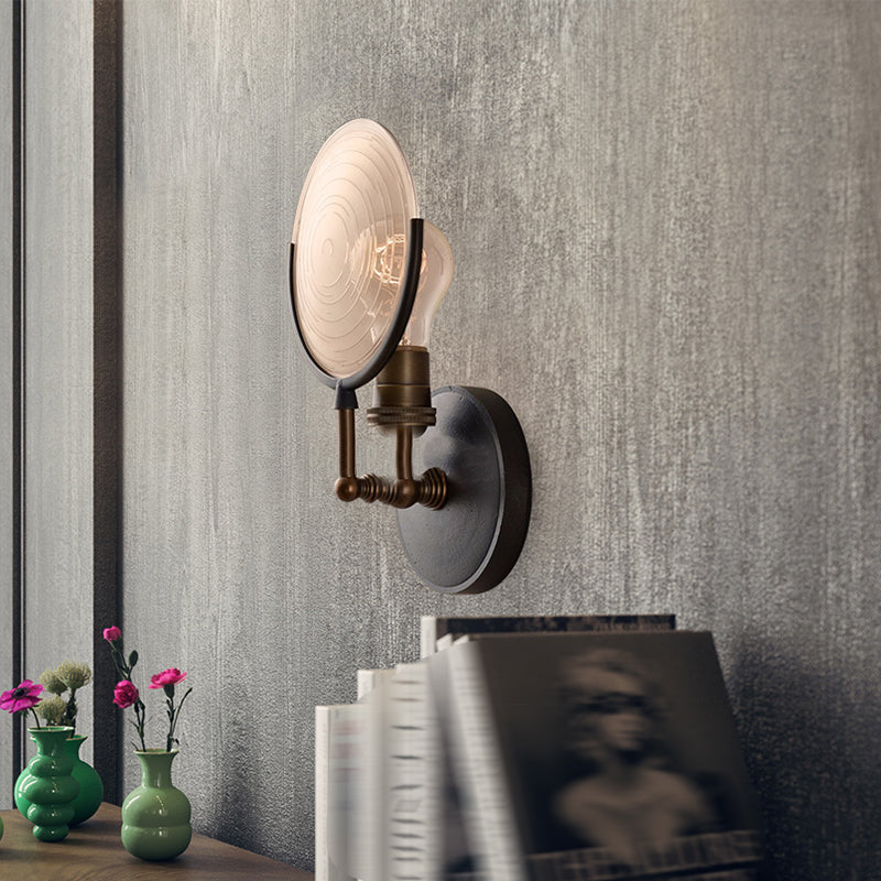 Glass Round Shade Wall Lighting Industrial Style 1 Light Wall Mounted Light Fixture in Black