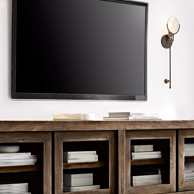 Glass Round Shade Wall Lighting Industrial Style 1 Light Wall Mounted Light Fixture in Black