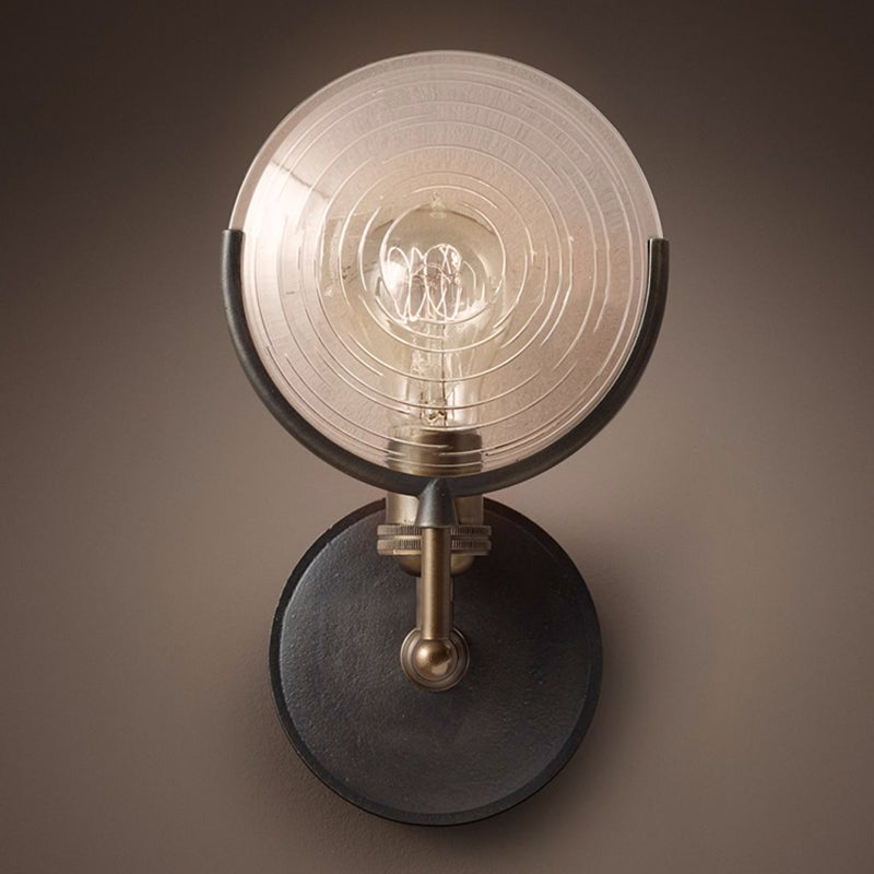 Glass Round Shade Wall Lighting Industrial Style 1 Light Wall Mounted Light Fixture in Black