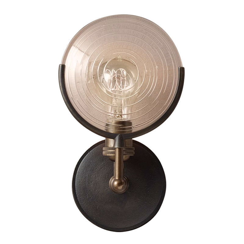 Glass Round Shade Wall Lighting Industrial Style 1 Light Wall Mounted Light Fixture in Black
