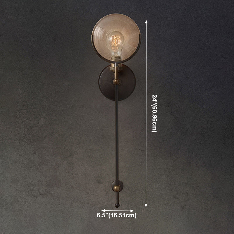 Glass Round Shade Wall Lighting Industrial Style 1 Light Wall Mounted Light Fixture in Black