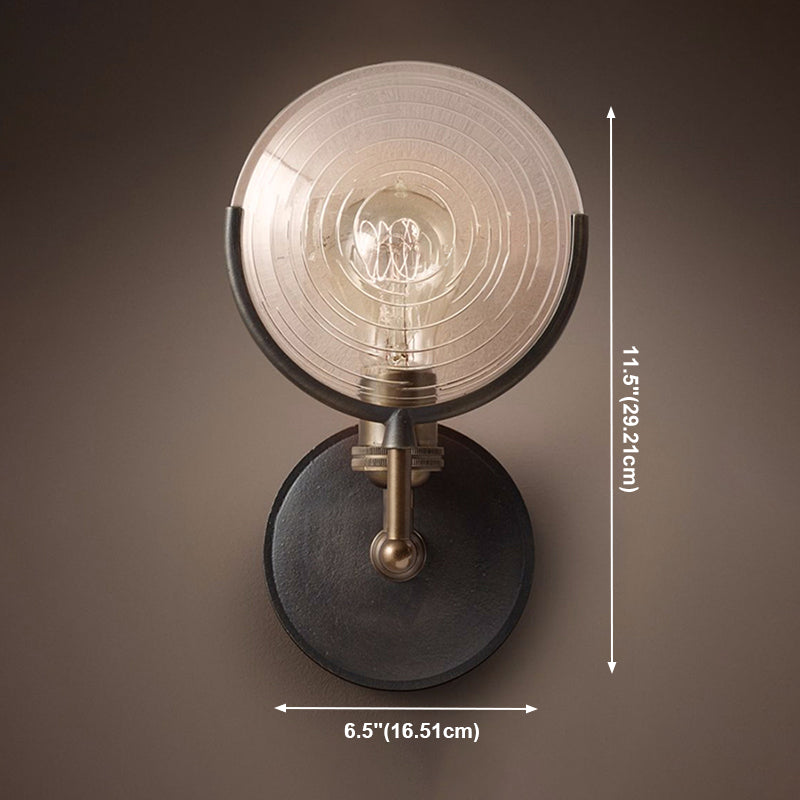 Glass Round Shade Wall Lighting Industrial Style 1 Light Wall Mounted Light Fixture in Black