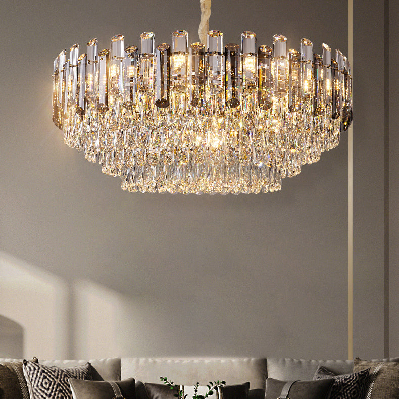 Round Pendant Lighting Fixture Modern Crystal Chandeliers for Dining Room
