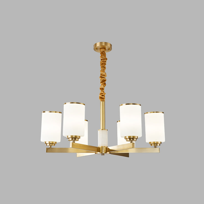 Modern Concise Pendant Light Metal Cylindrical Chandelier with Glass Shade