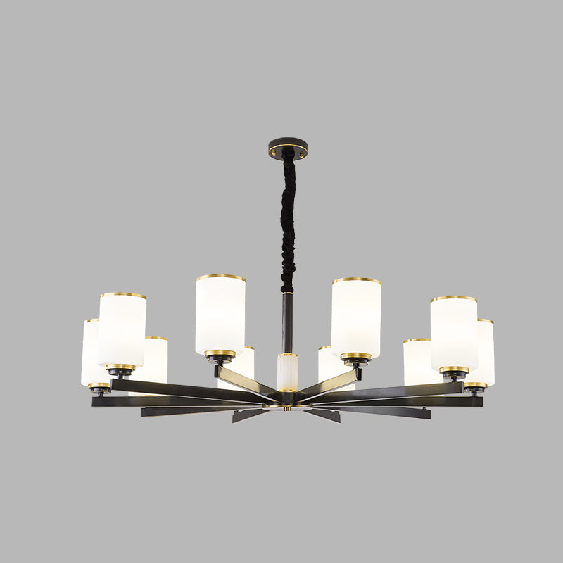 Modern Concise Pendant Light Metal Cylindrical Chandelier with Glass Shade