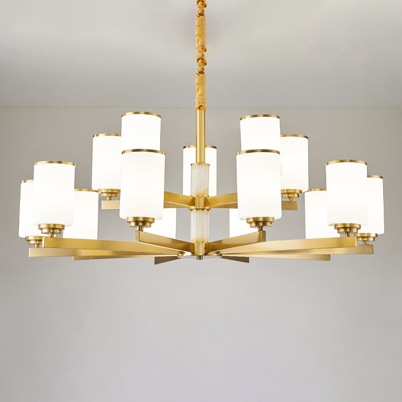 Modern Concise Pendant Light Metal Cylindrical Chandelier with Glass Shade