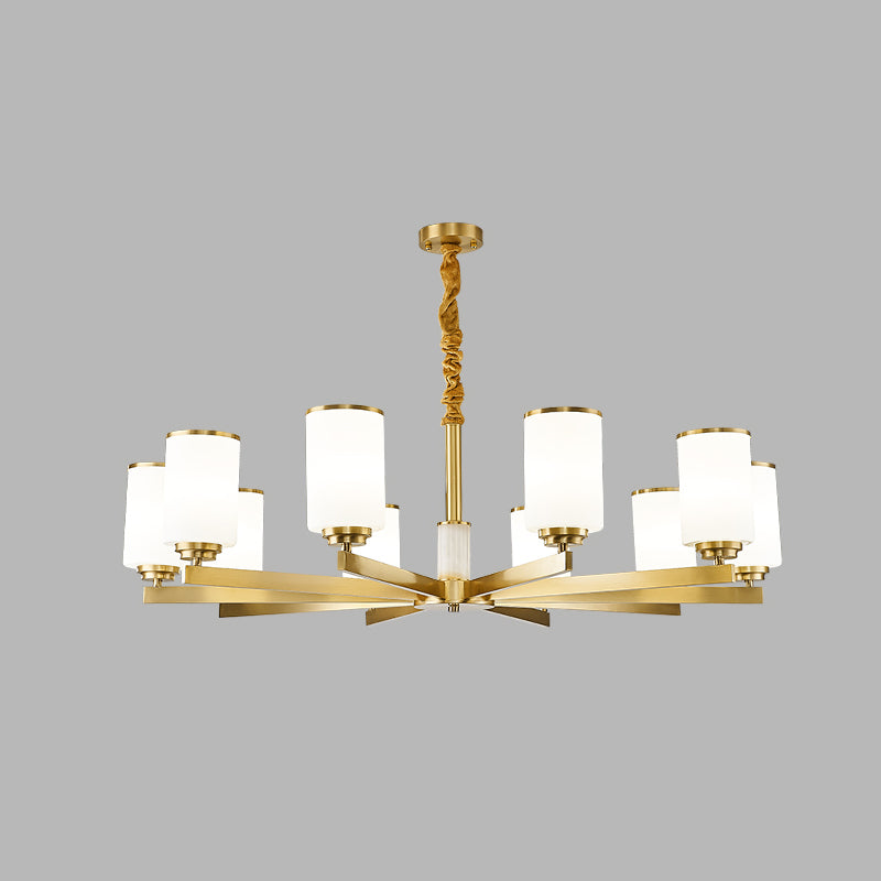 Modern Concise Pendant Light Metal Cylindrical Chandelier with Glass Shade