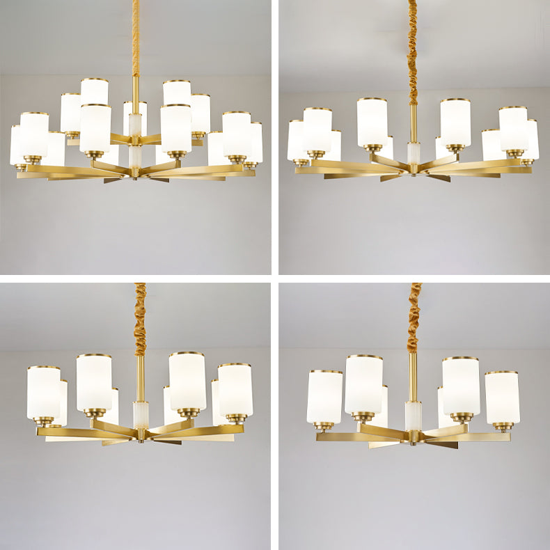 Modern Concise Pendant Light Metal Cylindrical Chandelier with Glass Shade