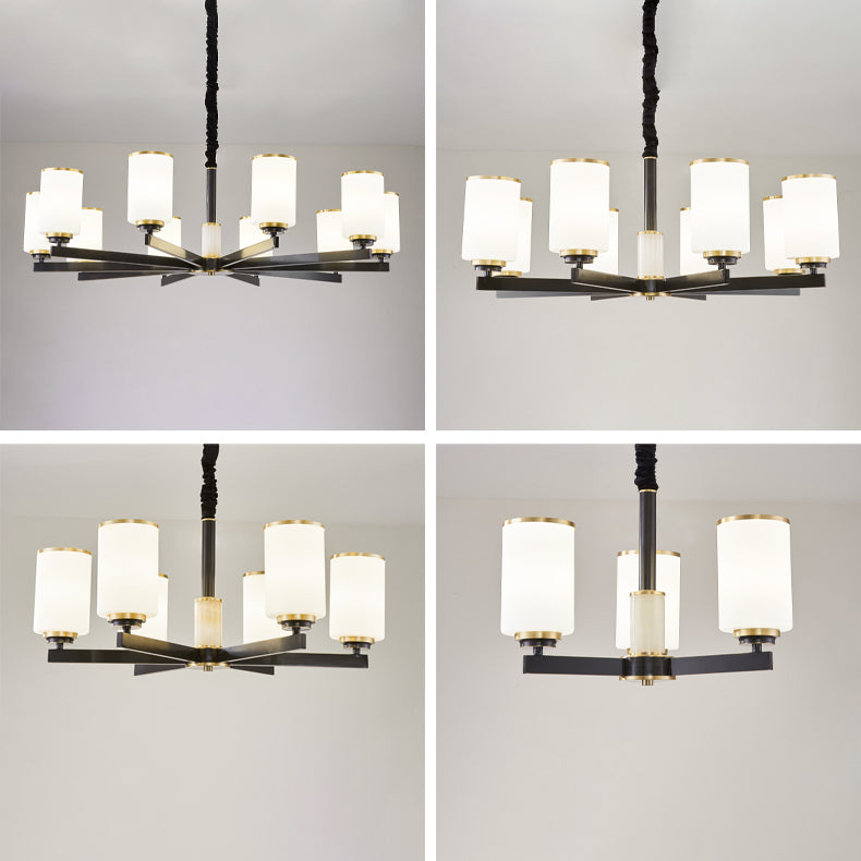 Modern Concise Pendant Light Metal Cylindrical Chandelier with Glass Shade