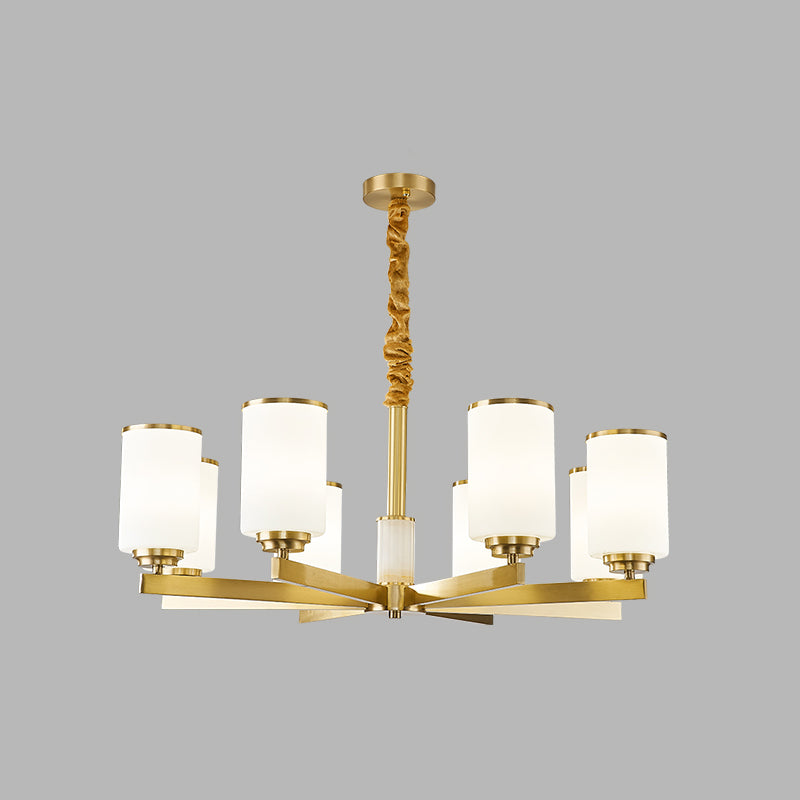 Modern Concise Pendant Light Metal Cylindrical Chandelier with Glass Shade