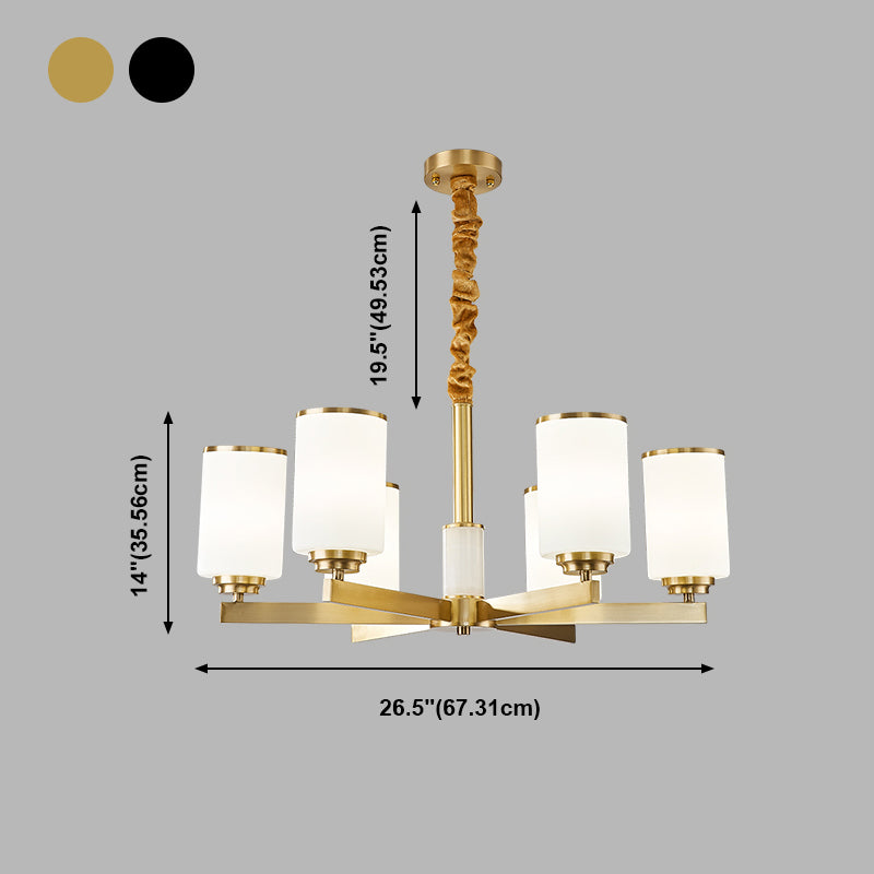 Modern Concise Pendant Light Metal Cylindrical Chandelier with Glass Shade