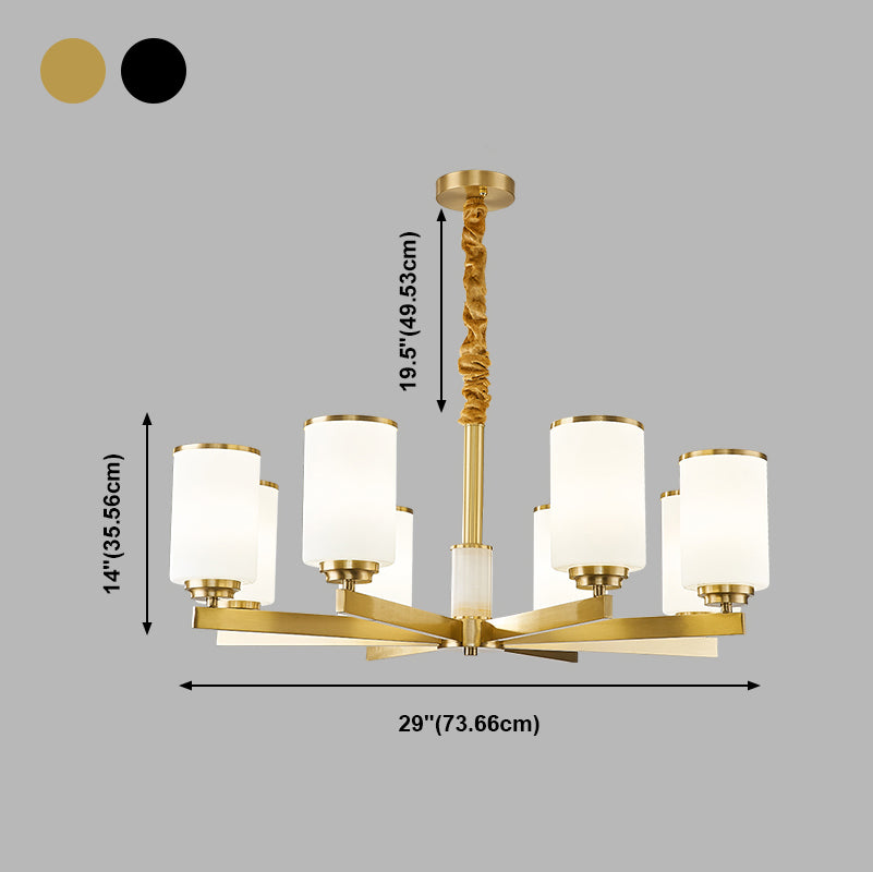 Modern Concise Pendant Light Metal Cylindrical Chandelier with Glass Shade