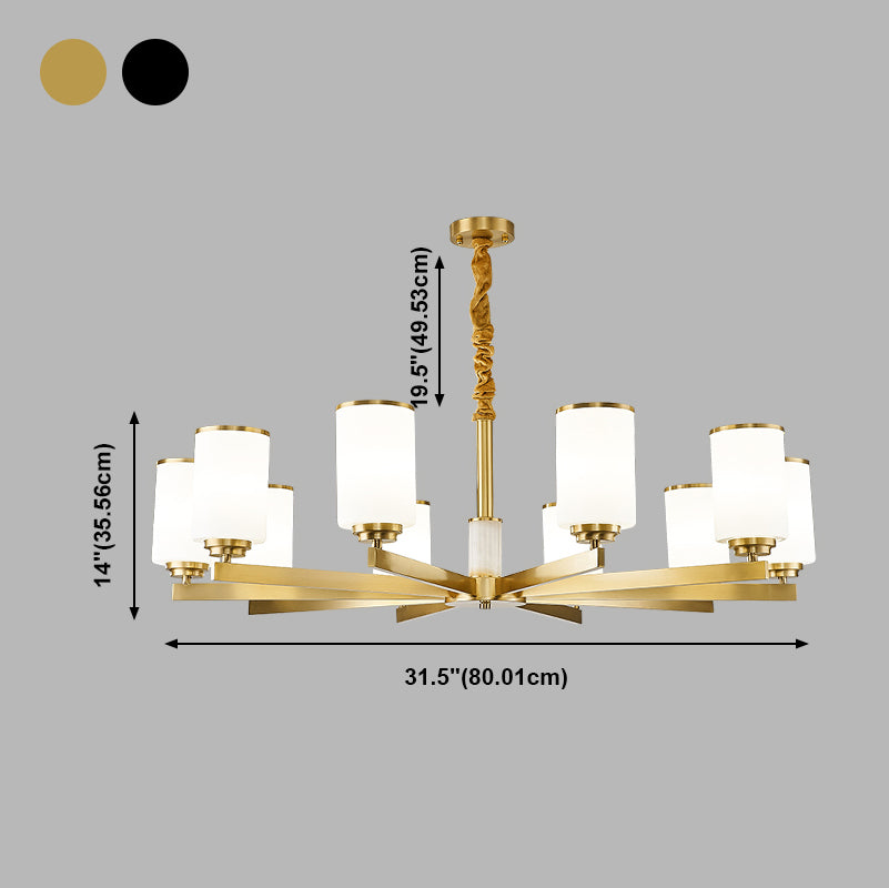 Modern Concise Pendant Light Metal Cylindrical Chandelier with Glass Shade