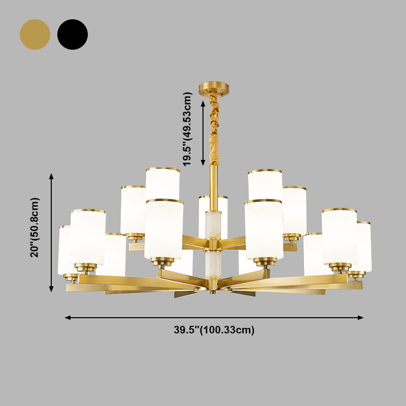 Modern Concise Pendant Light Metal Cylindrical Chandelier with Glass Shade