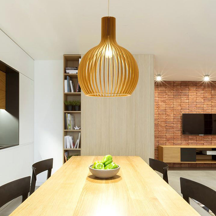 Moderne minimalistische Single Hanging Lampe Holz geometrische Anhängerlicht in der Holzfarbe