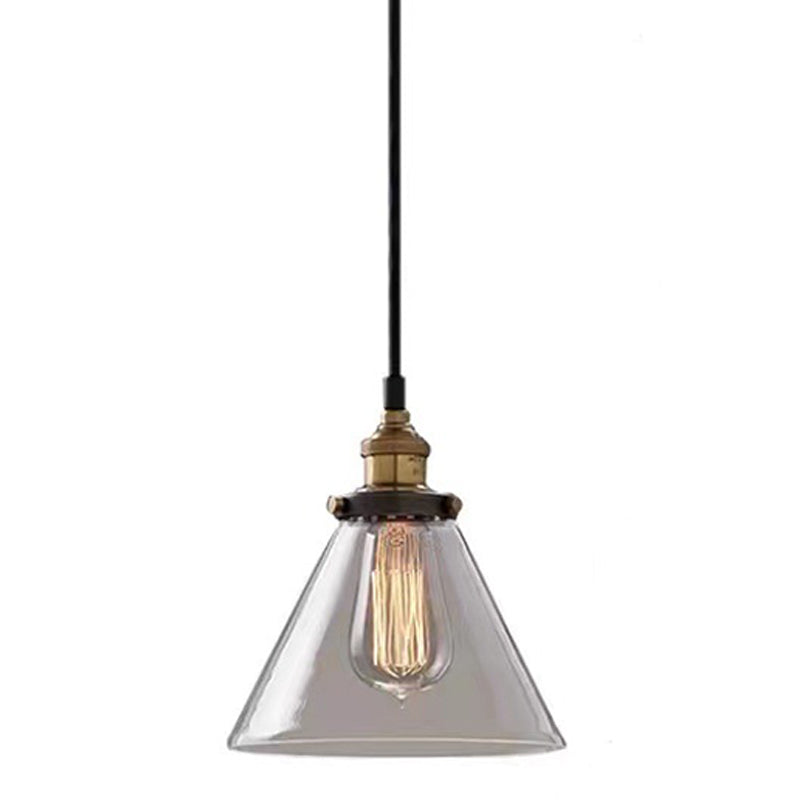 Industrial Vintage Geometric Pendant Light Electroplate Iron Hanging Lamp with Glass Shade