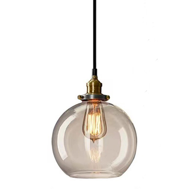 Industrial Vintage Geometric Pendant Light Electroplate Iron Hanging Lamp with Glass Shade