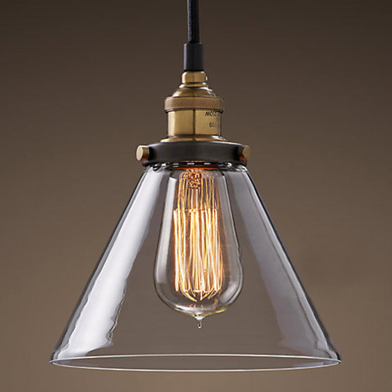 Industrial Vintage Geometric Pendant Light Electroplate Iron Hanging Lamp with Glass Shade