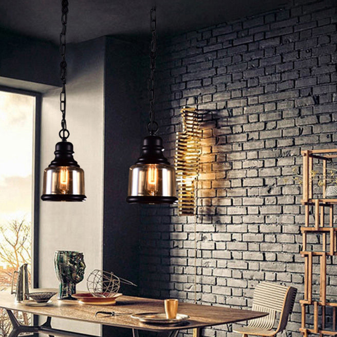 Lampada sospesa geometrica vintage industriale Lampade a sospensione con tonalità in vetro ambra