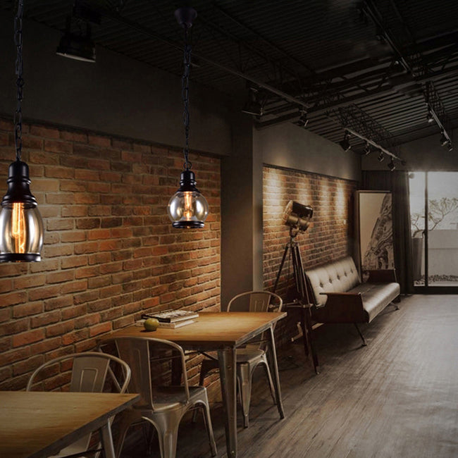 Lampada sospesa geometrica vintage industriale Lampade a sospensione con tonalità in vetro ambra