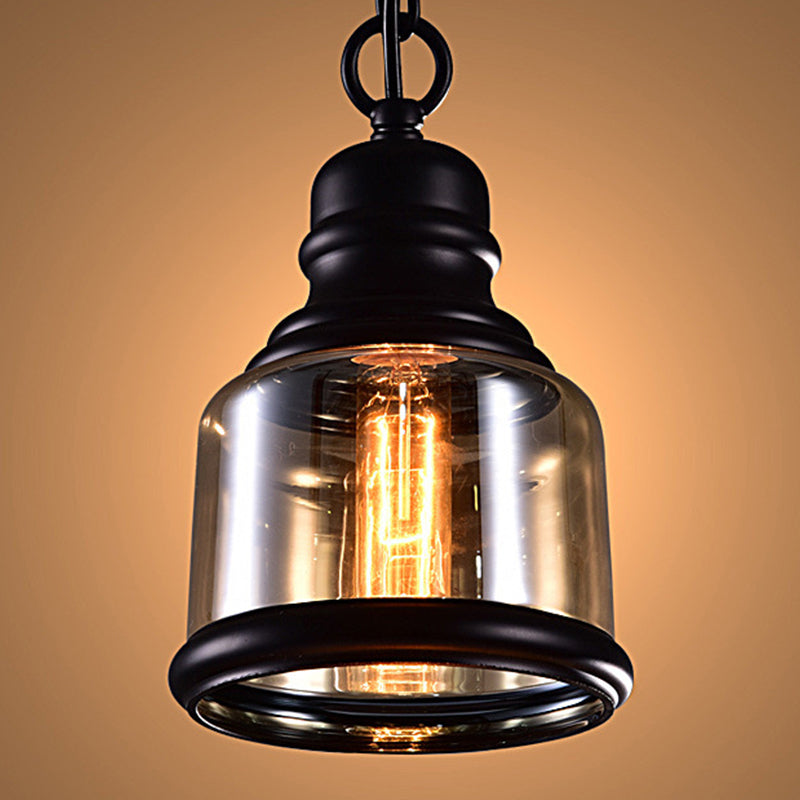 Lampada sospesa geometrica vintage industriale Lampade a sospensione con tonalità in vetro ambra